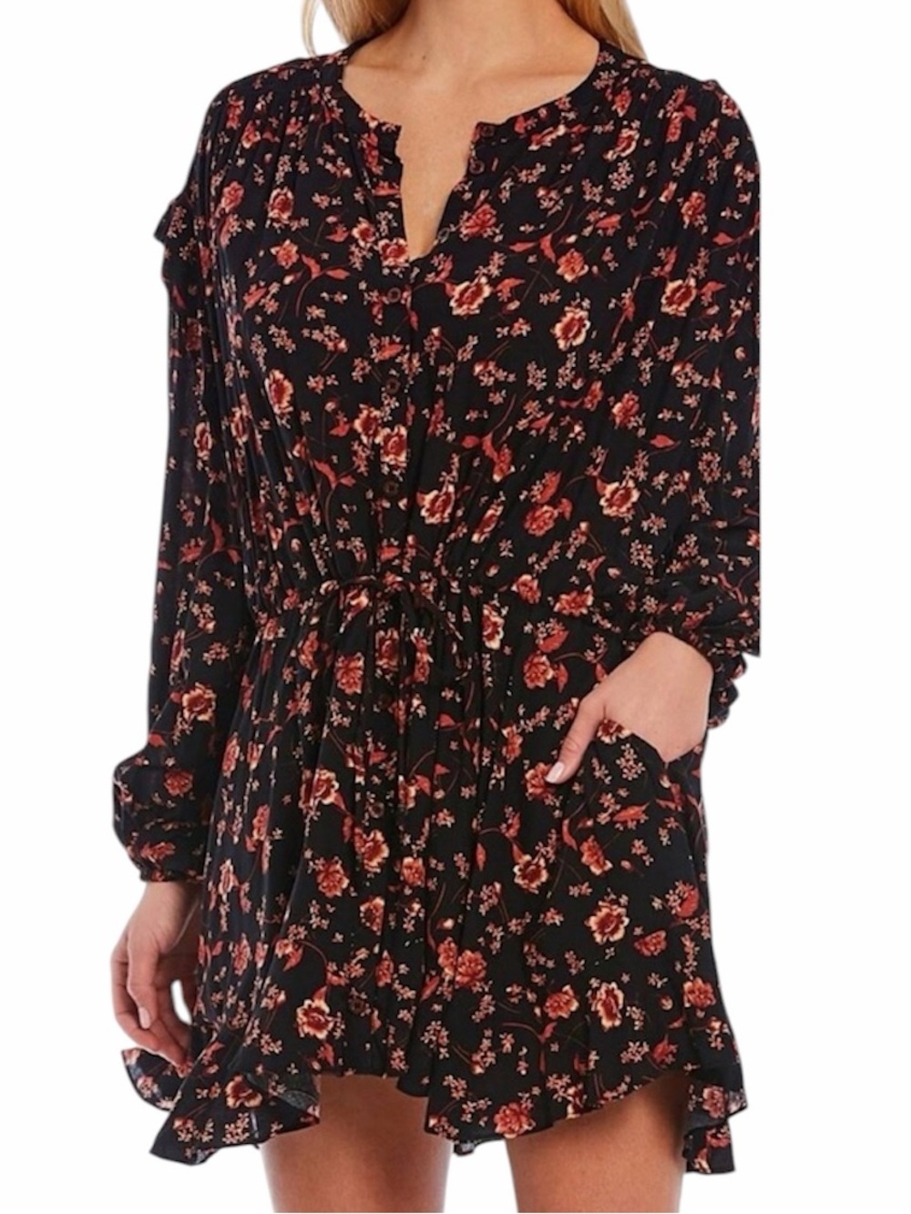 Free People Flower Fields Mini Dress Black Floral Small Boho